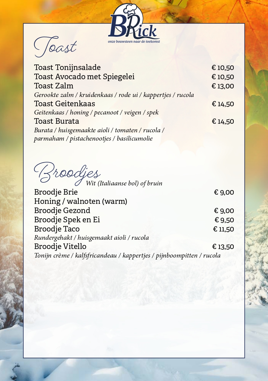 Lunchkaart toast en broodjes BRick Landgraaf