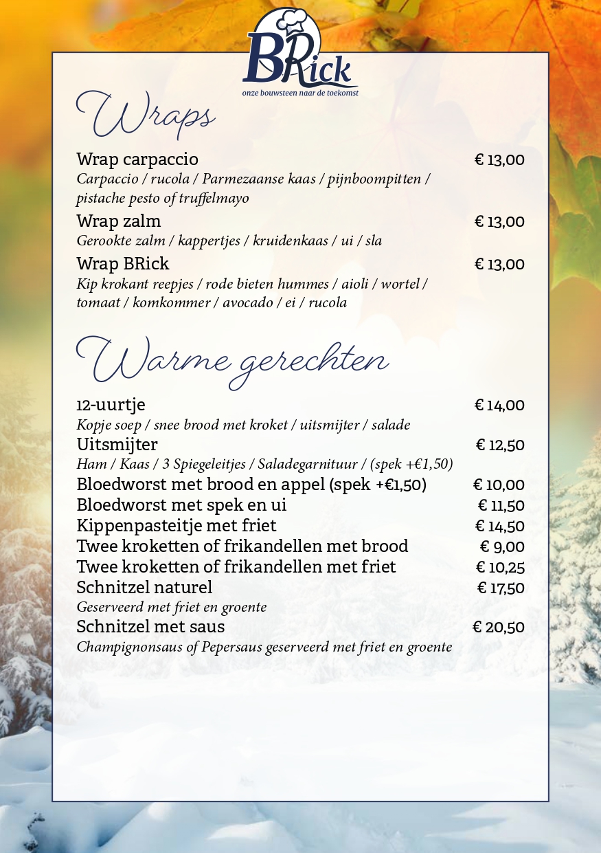 Lunchkaart wraps en warme gerechten BRick Landgraaf