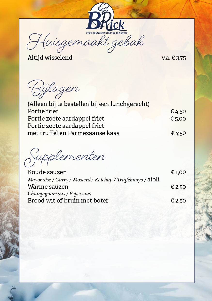 Lunchkaart gebakt, bijlagen en supplementen BRick Landgraaf