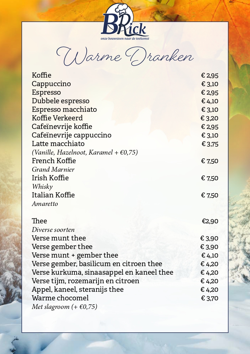 Drankenkaart warme dranken BRick Landgraaf