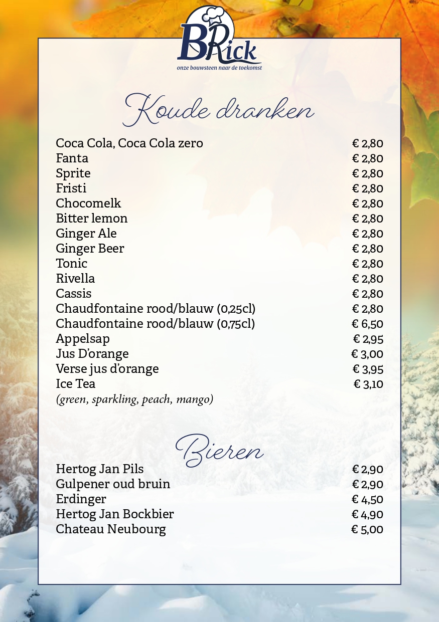 Drankenkaart koude dranken en bier BRick Landgraaf