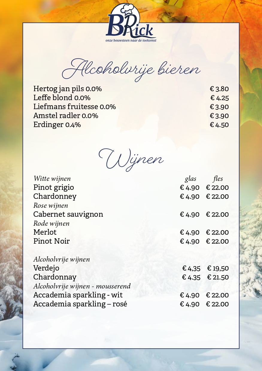 Drankenkaart alcoholvrij en wijnen BRick Landgraaf