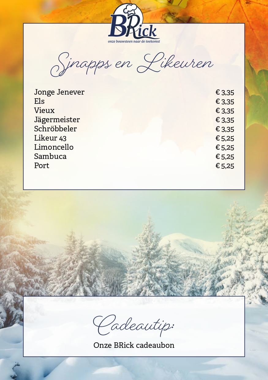 Drankenkaart sjnapps en likeuren BRick Landgraaf